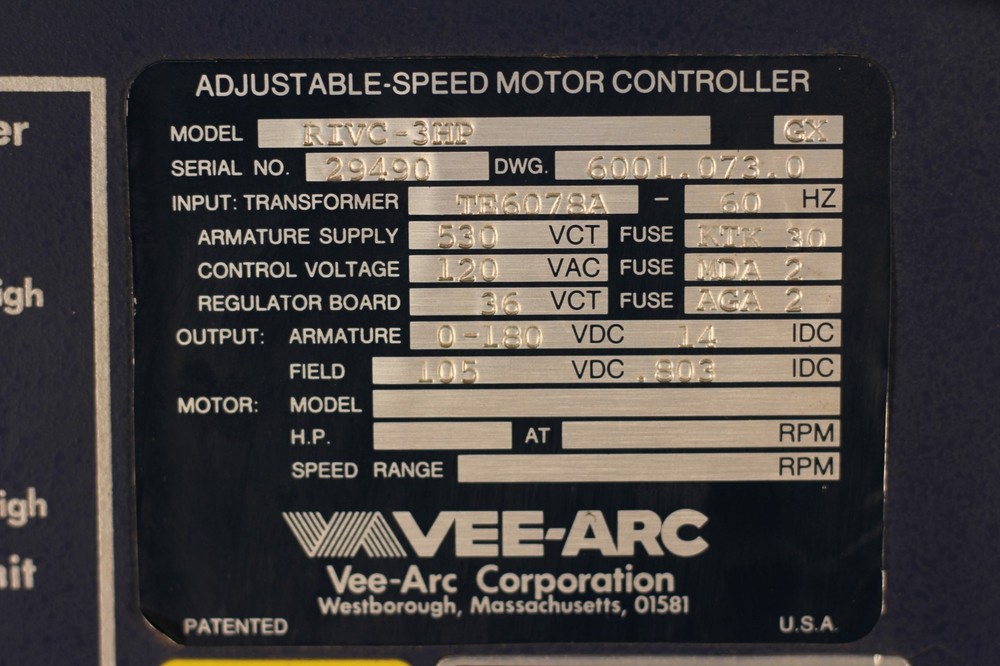 VEE-ARC RIVC-3HP Adjustable-Speed Motor Controller 90 Day Warranty