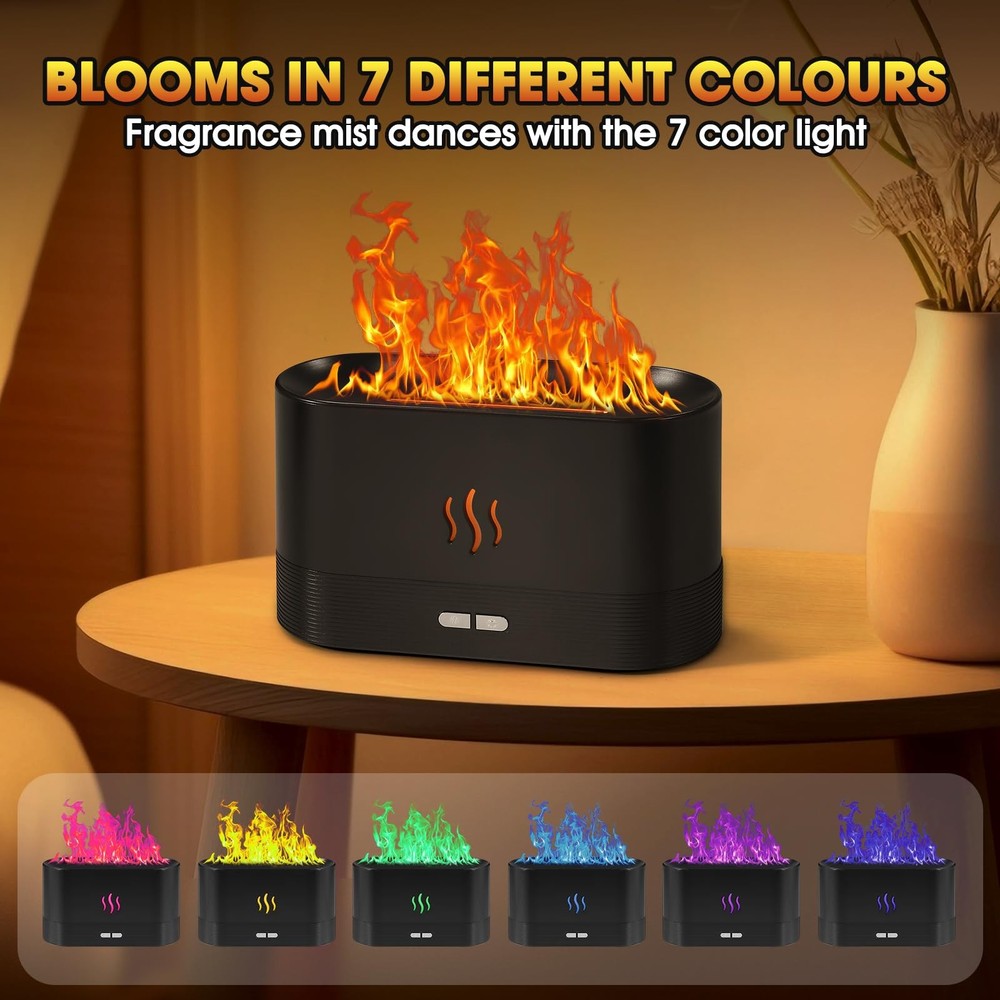 2 Pack Essential Oil Diffuser,Colorful Flame Air Aroma Diffuser Black