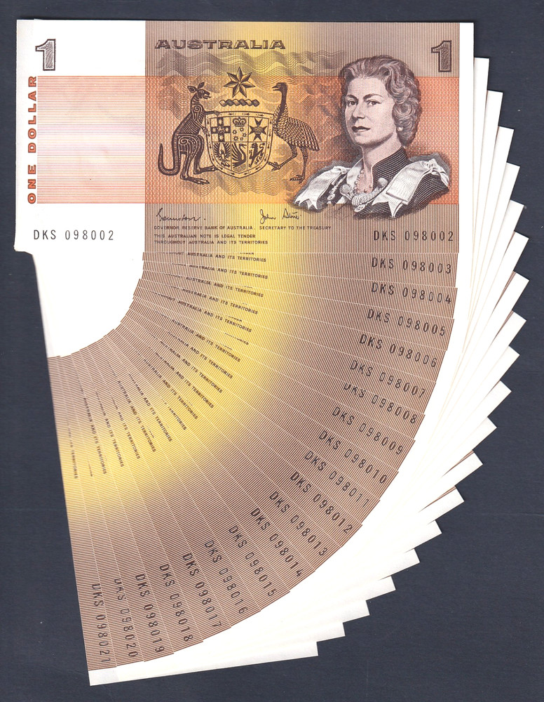 Australia R-78.  (1982) 1 Dollar - Johnston/Stone x 20 CONSEC.  Ex Mint Bundle