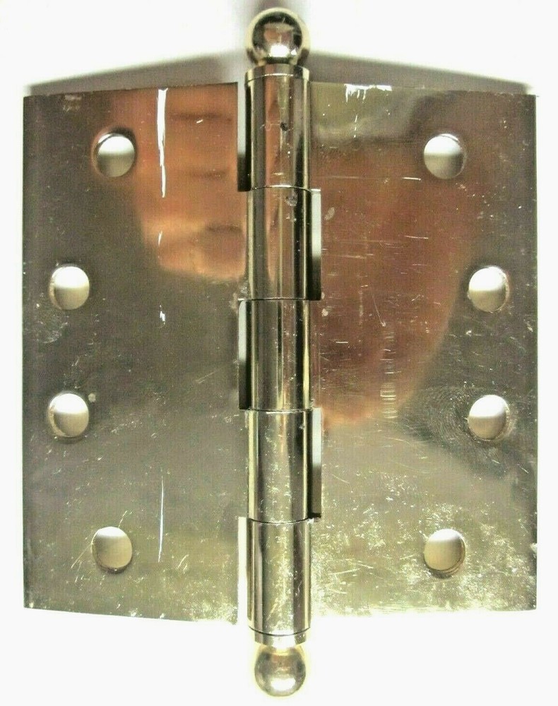 Mortise Barn Door Ball Tips 4" Butt Hinge 1970 Solid Shiny Brass 1 Vintage Repro