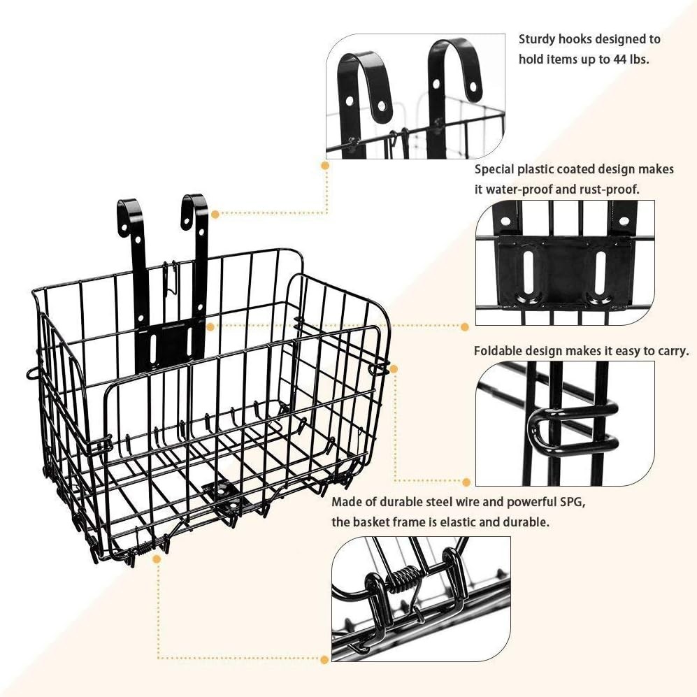 Folding Rear Bike Basket Wire Mesh Fold-Up Detchable Bicycle Front Cargo Rack