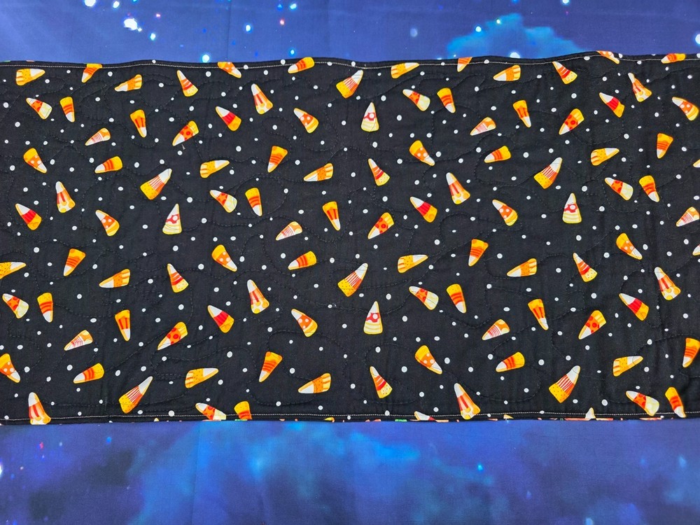 Handmade Quilted Table Runner Halloween Pumpkins candy corn polka dots