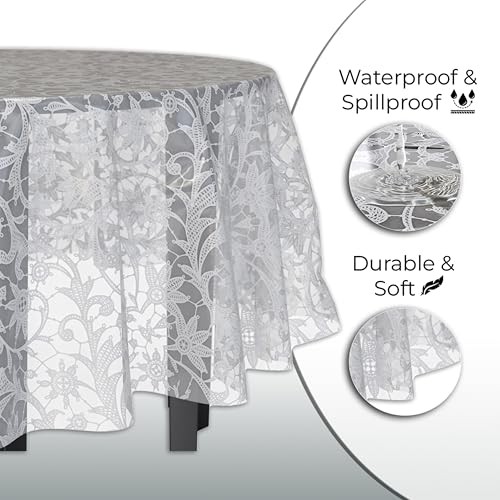 Lace Table Cloth Table Plastic 6-Pack Lace Tablecloth 84" | Clear Round White