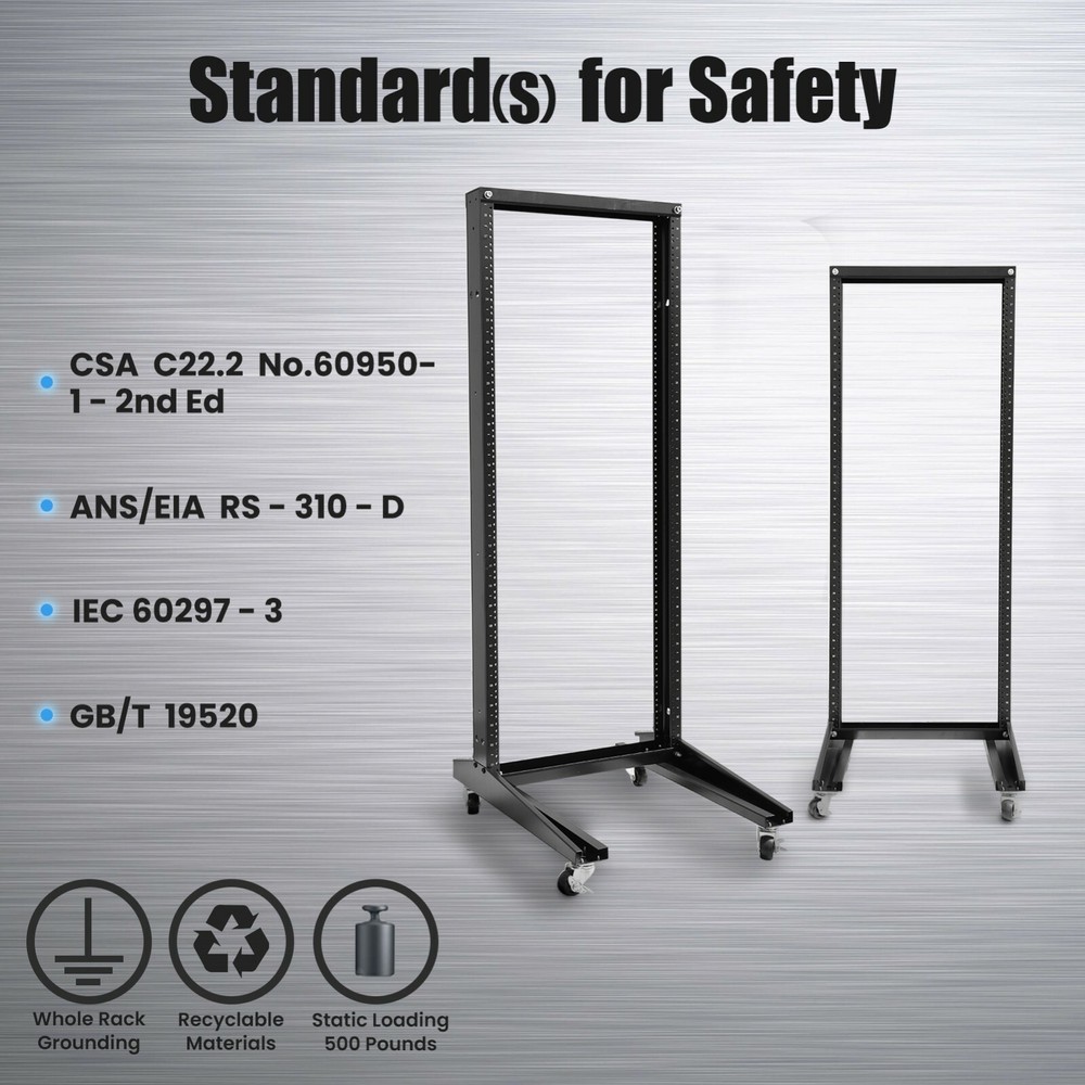 42U Movable 19inch 2 Post Open Frame Heavy Duty IT Network Data Server Rack
