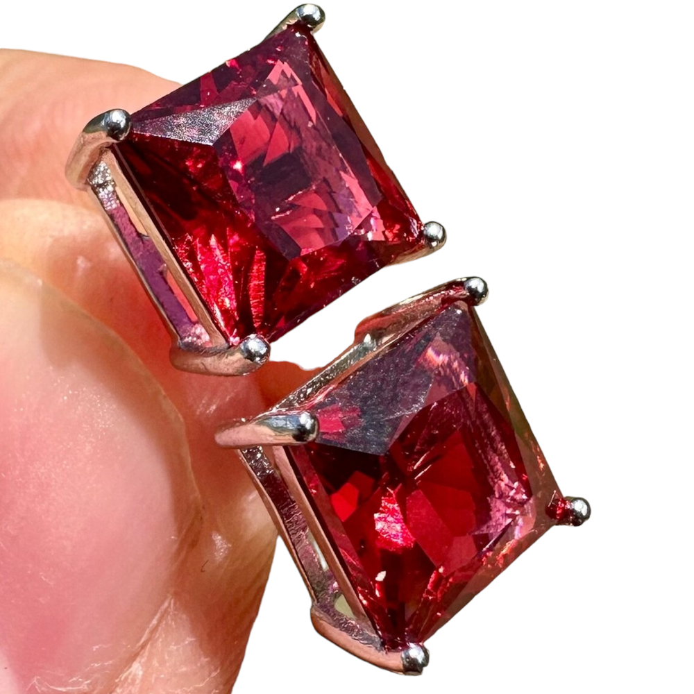 Ruby Stud Earrings Sterling Silver 925 8MM Stud Earrings for Women lab-created