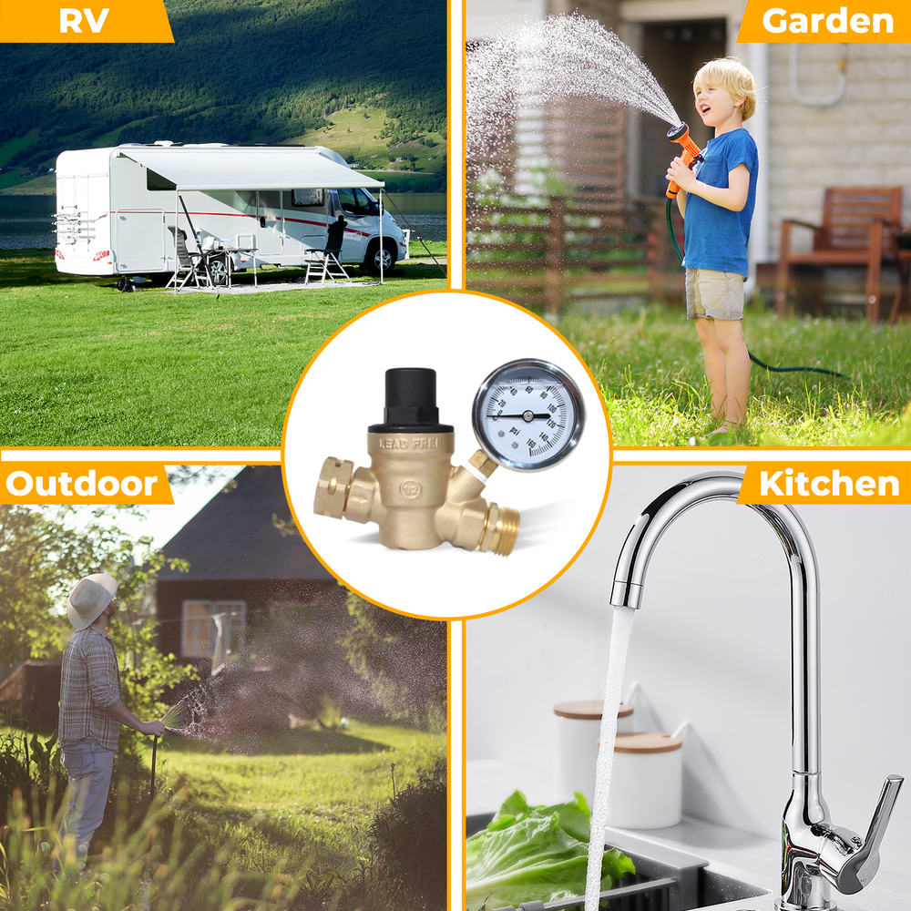 KingRVer Water Pressure Reducing Regulator Valve 3/4" Thread Lead-free RV Garden