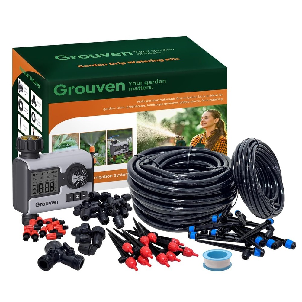 Drip Irrigation System with Water Timer Quick-Connect Automatic Irrigation Ki...
