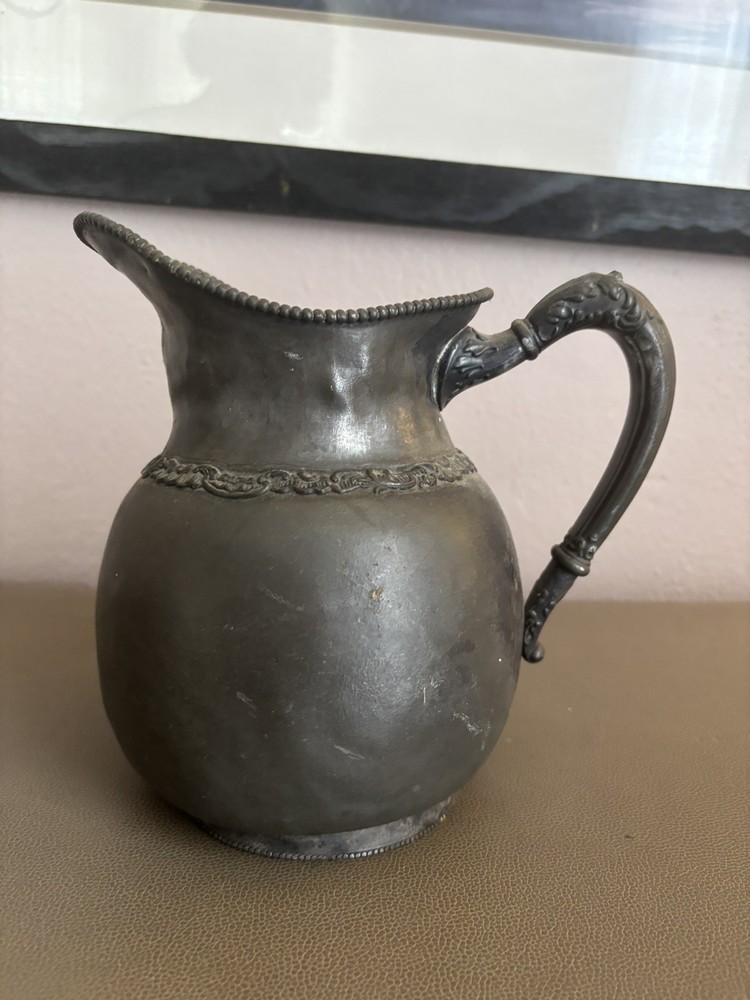 Medieval Silver-plated pitcher with beaded rim detail