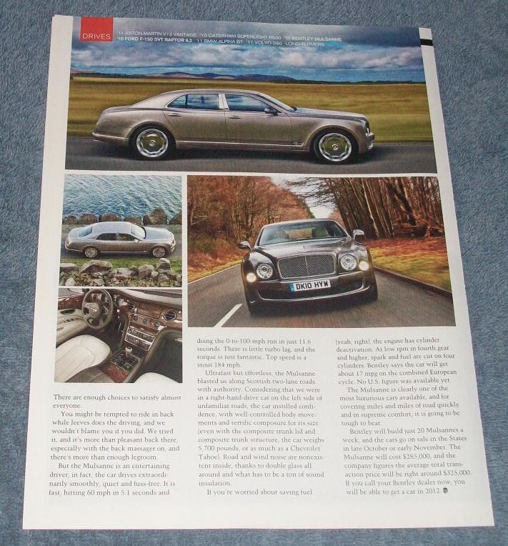 2011 Bentley Mulsanne Road Test info Article "Big Beauty"