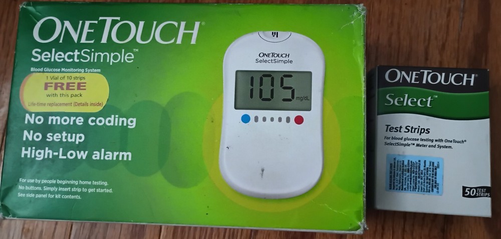 OneTouch select simple glucose monitoring system, w/ additional test strips box