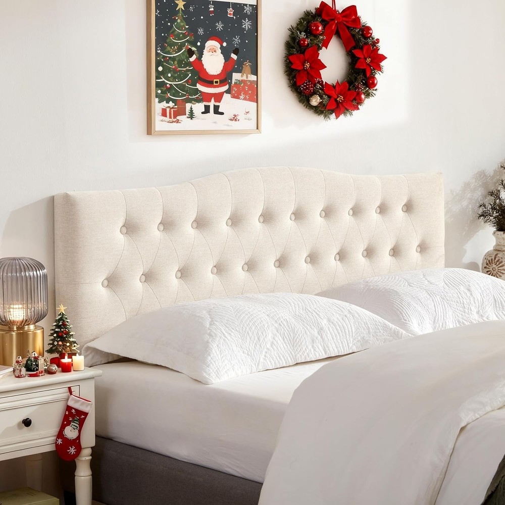 Queen Headboard Tufted Upholstered Bed Frame Linen Adjustable Height Modern D...