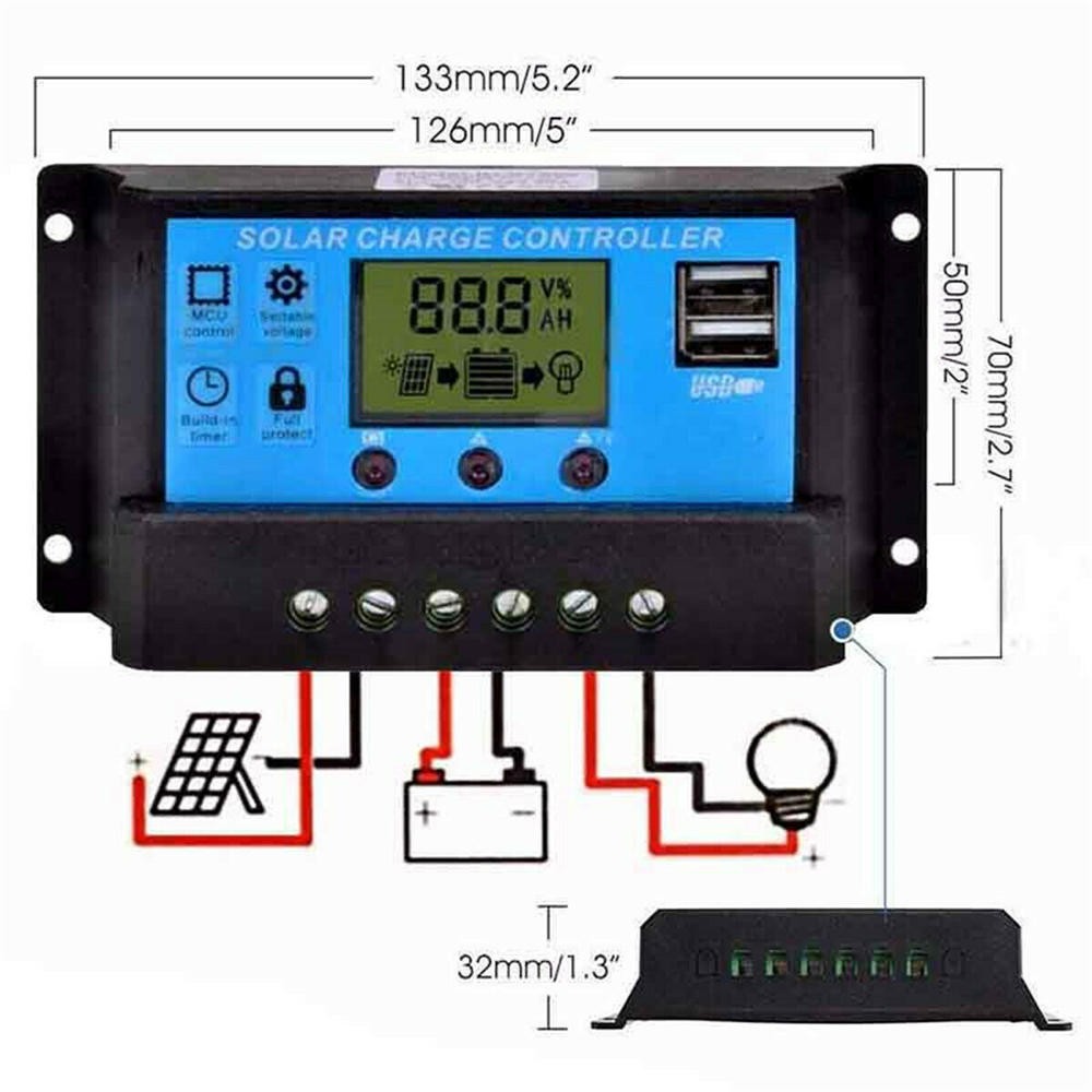 20A LCD Solar Panel Battery Regulator Charge Controller Dual USB Port 12V/24V