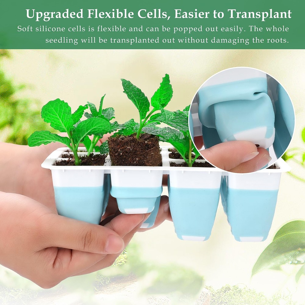 5 PCS Reusable Seed Starter Tray, 60 Cells Seed Starter Kit with Flexible Pop...