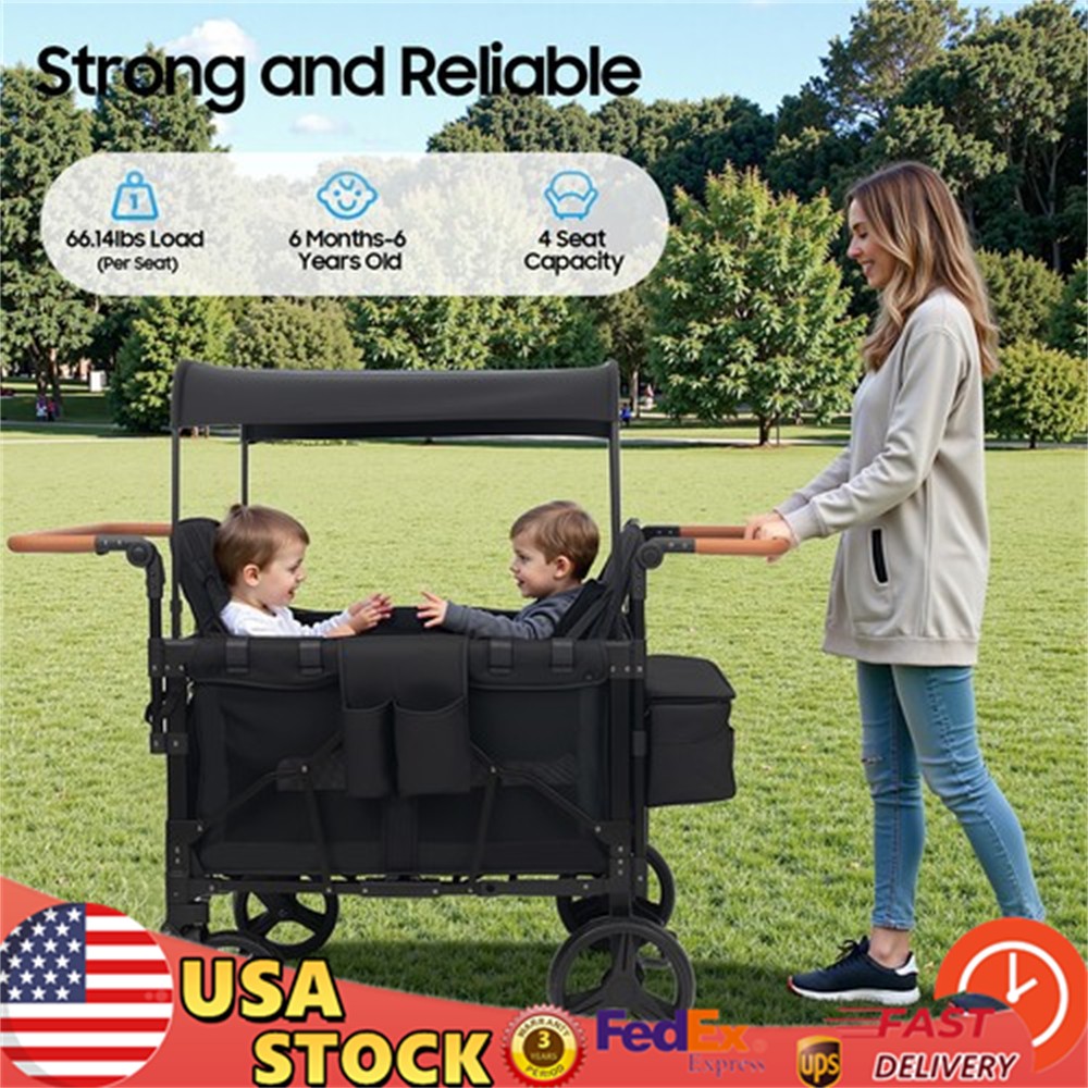 Stroller Wagon 4 Seats Quad Collapsible Stroller with Adjustable Handle & Canopy