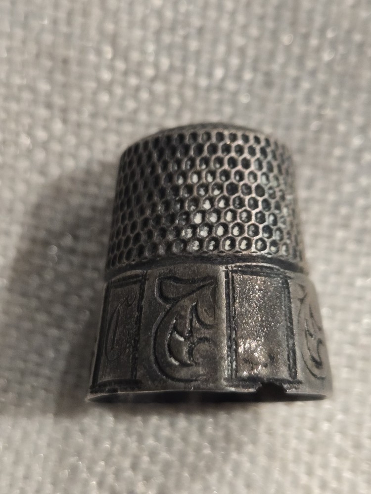 Antique Sterling Silver Thimble. Decorative Scrolls/monogram Panels On Base