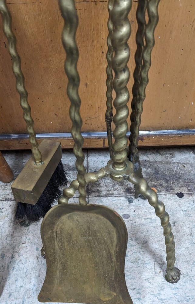 Vintage Brass Fireplace Tool Set Barley Twist