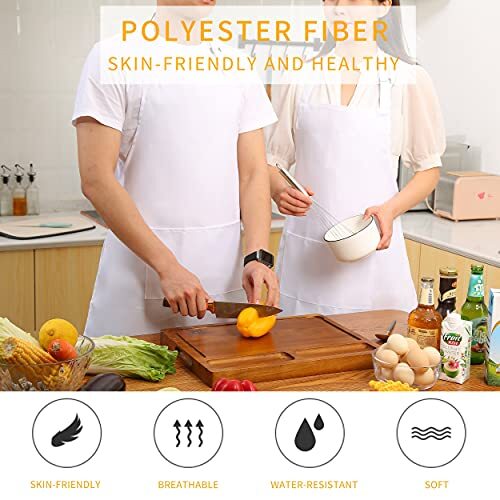 Pack Adjustable Bib Apron, Waterdrop Resistant Aprons with 2 Polyester-white