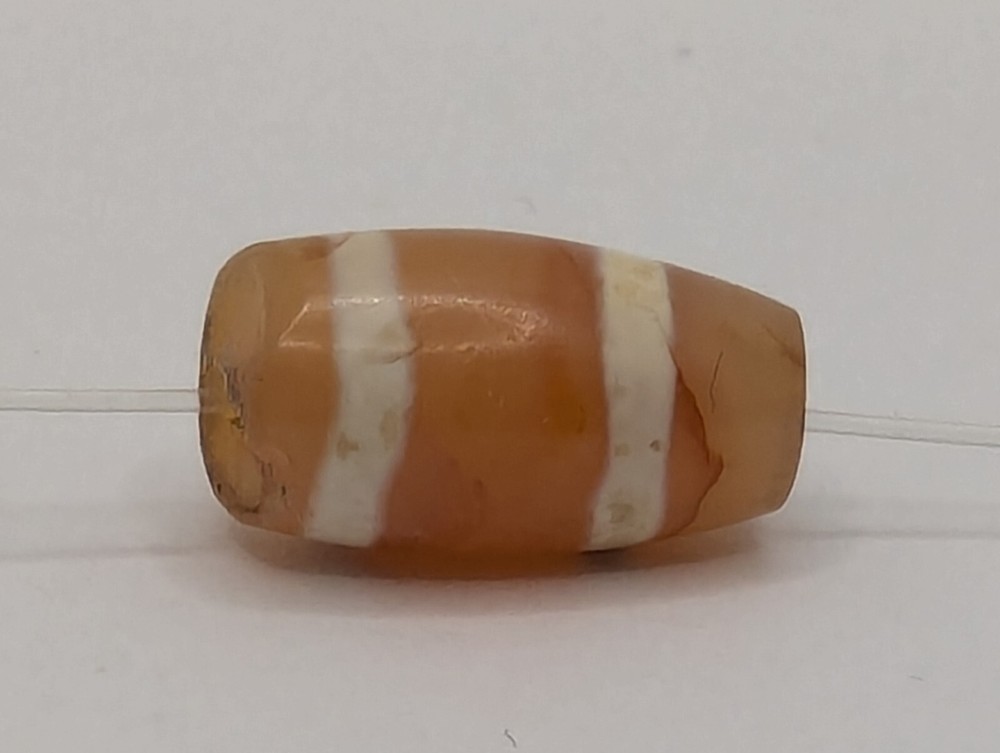ANCIENT ETCHED CARNELIAN STONE BEAD. Stone Bead With Ancient Lines Decoration.
