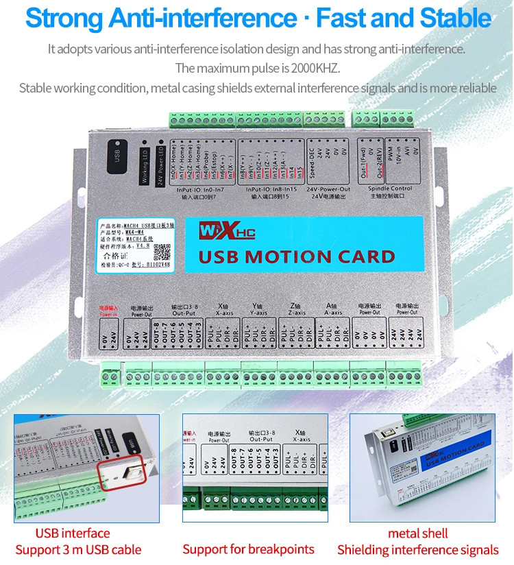 3 /4 /6 Axis USB Mach4 CNC Motion Controller Card Milling Machine Breakout Board
