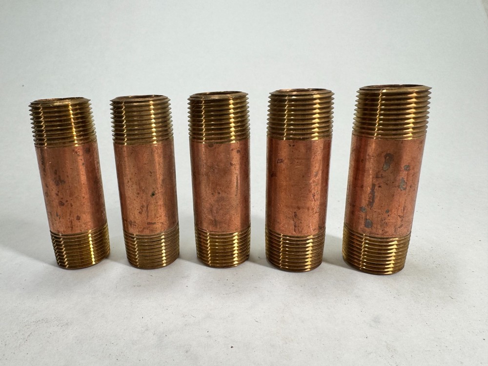 (5-PACK) Brass Nipple 3/4" NPT Schedule 40 x 3" Long, Thread Both Ends