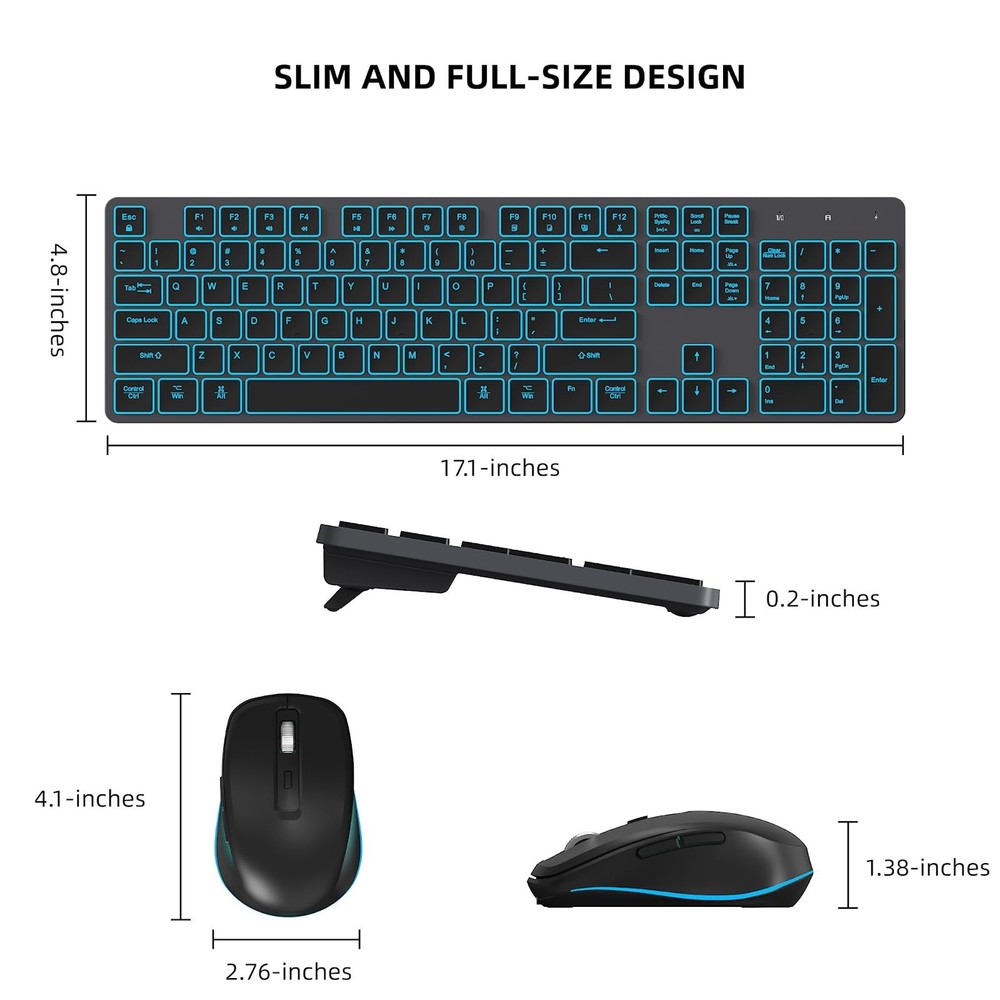 Quiet Wireless Keyboard and Mouse Backlit, Rechargeable Silent Flat Keyboard ...