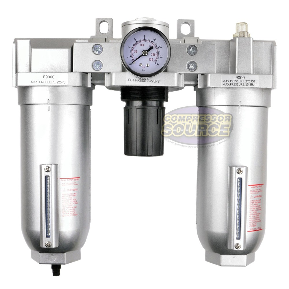 1" Compressor FRL Compressed Air Filter Regulator Oiler Lubricator w/ Auto Drain