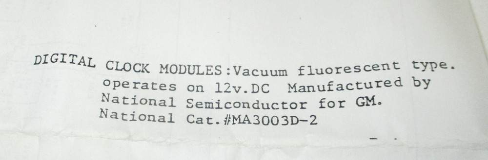 National Semiconductor MA3003D-2 Vacuum Fluorescent Digital Clock Module For GM