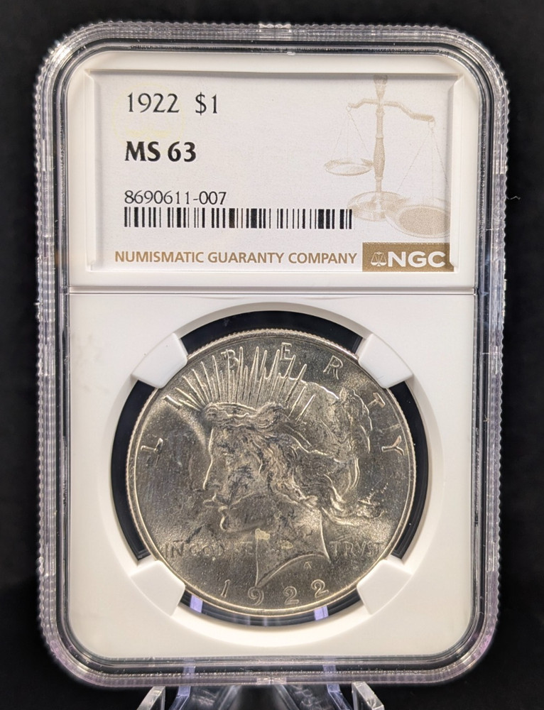 1922 Silver Peace Dollar NGC MS 63 Low Serial