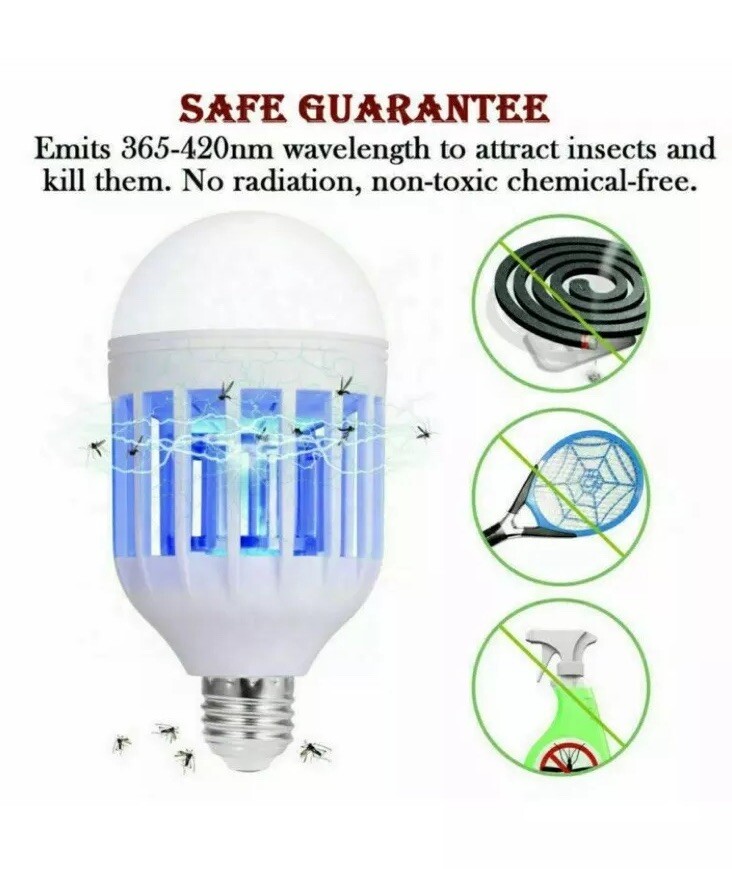 2 - Mosquito LED Zapper Light Bulbs Indoor Fly & Bug Killer Lamp Outdoor 15W