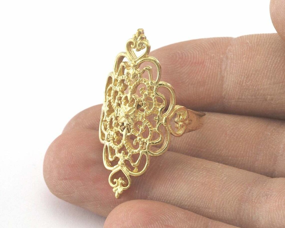 Ring Filigree Shape Adjustable Ring Raw Brass Statement Women 3299