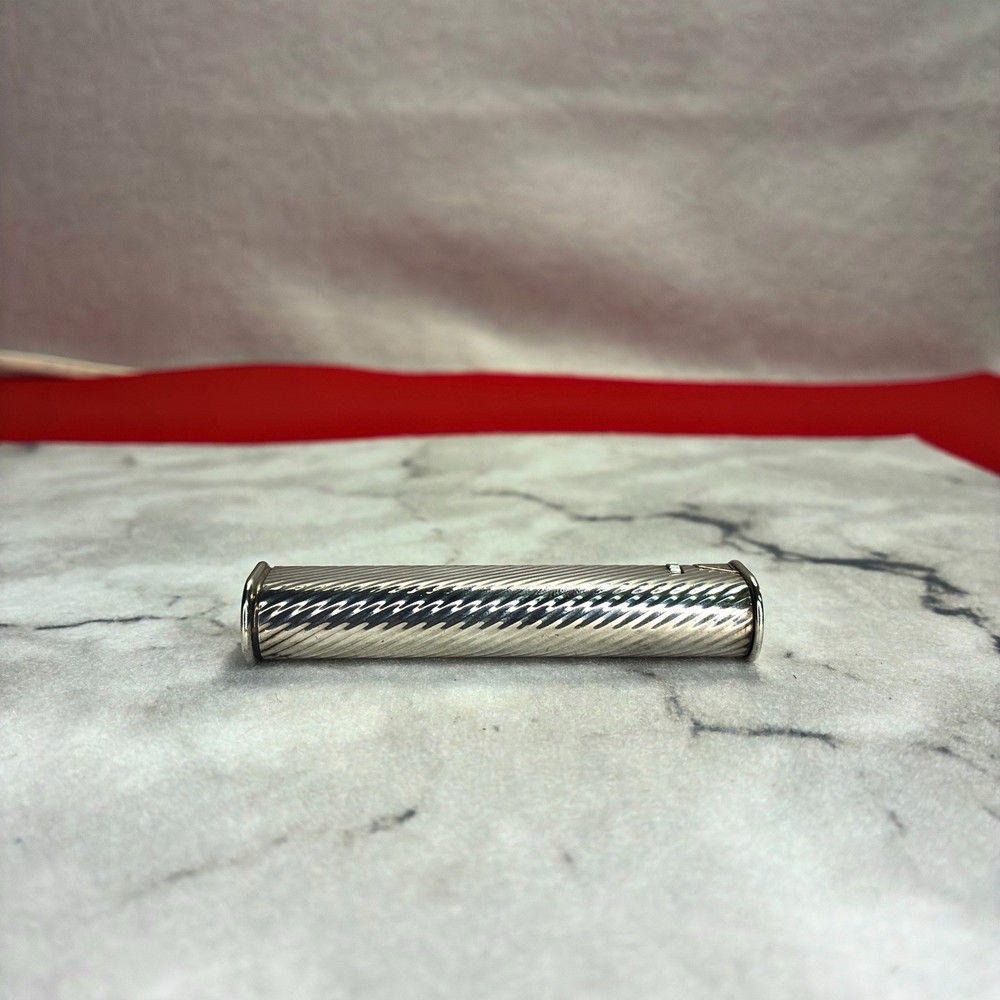 Vintage Dunhill Cylinder Lighter-Swiss Made Silver-Tone Carbon Pattern