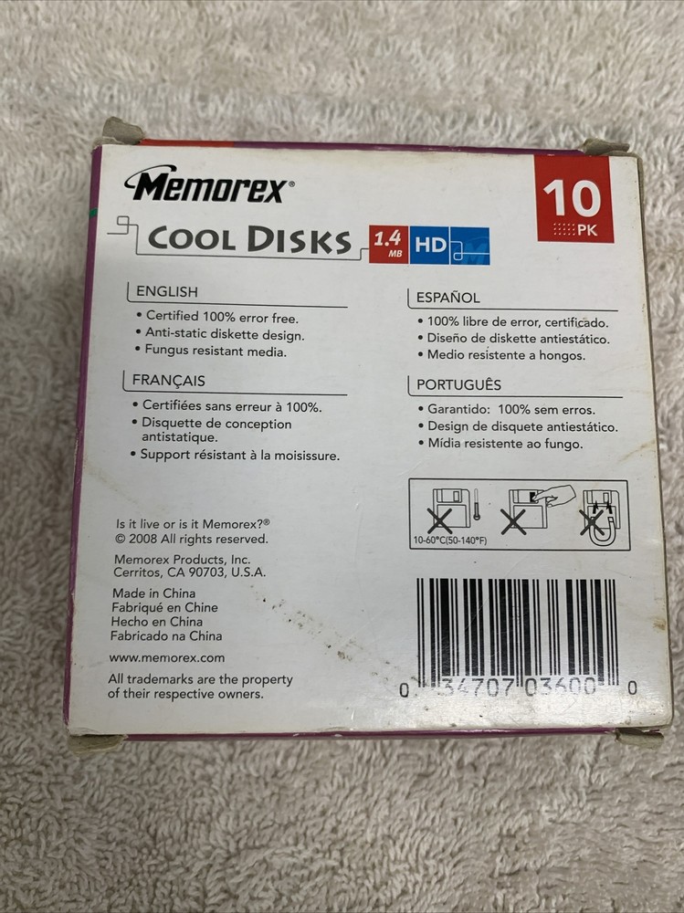 10 Pack Memorex 2HD 3.5" Computer Diskettes PC Format Cool Disks New Open Box