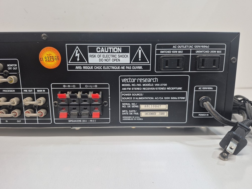 VECTOR RESEARCH VRX-2700 AM/FM STEREO RECEIVER - Tested