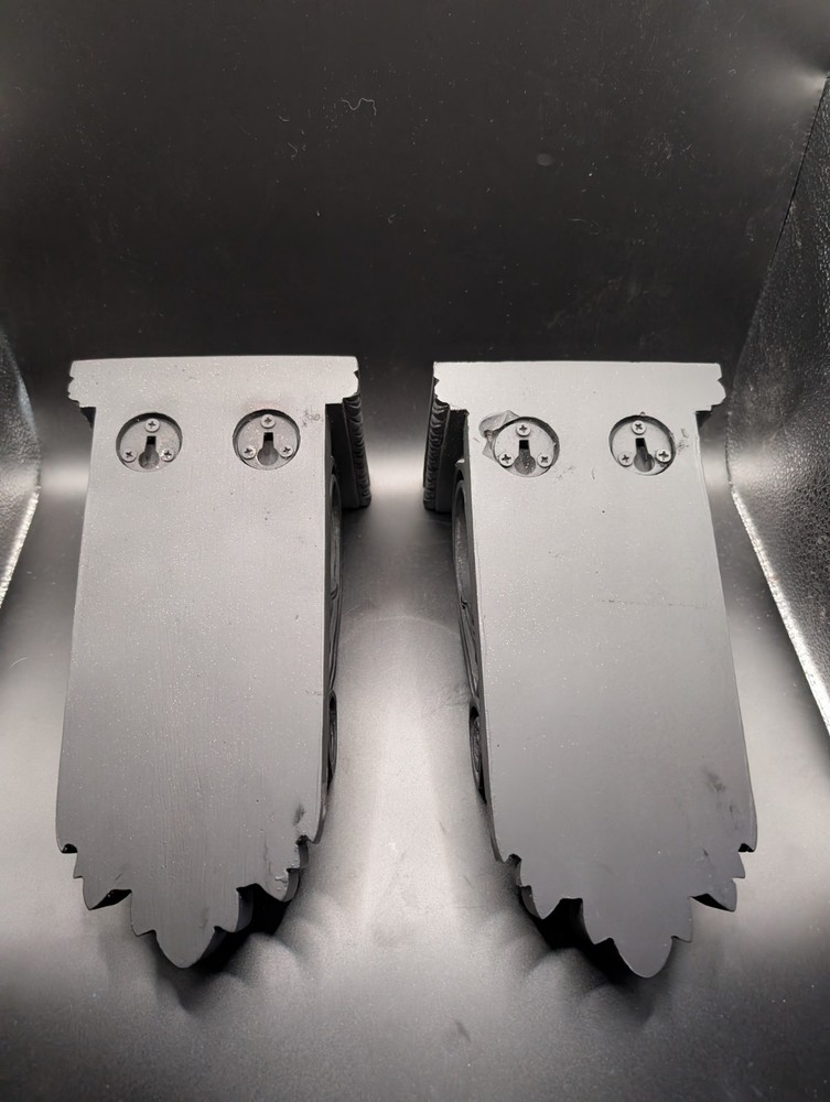 Heavy Ornate Wall Corbels Pair Black Distressed Architectural Shelf Brackets