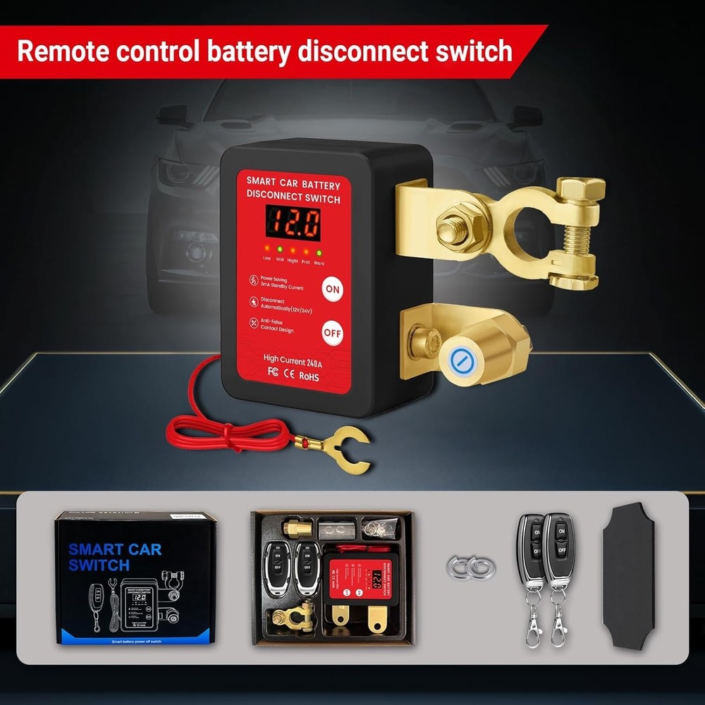 12V 240A Remote Control Battery Kill Switch for Car - Smart Battery Disconnec...