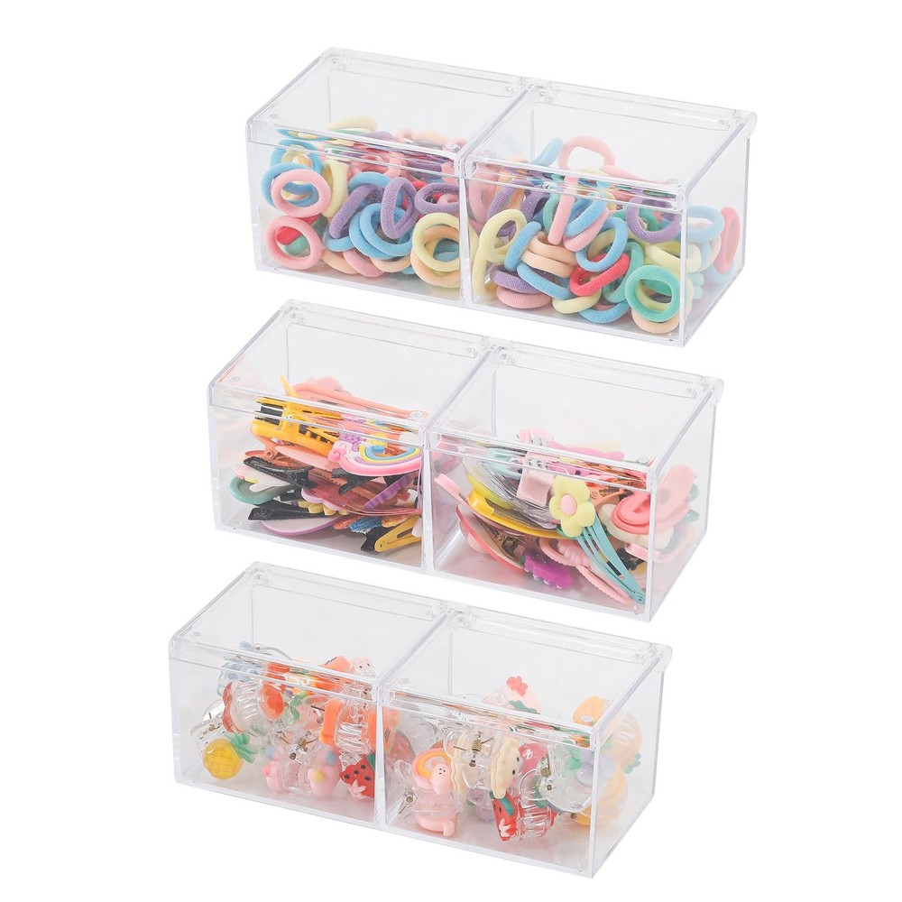 3 Pack Bathroom Canister with Divider, Plastic Vanity Drawer Storage Jars wit...