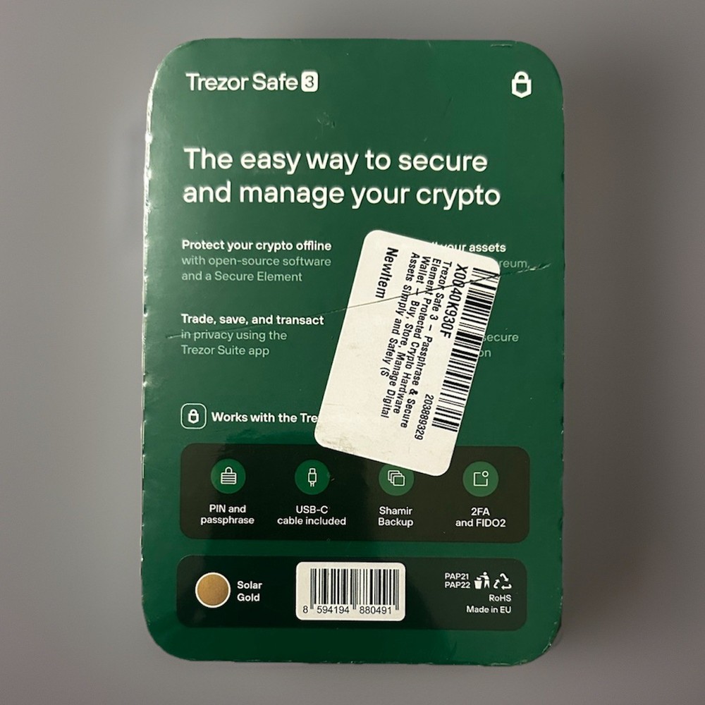 TREZOR SAFE 3 Passphrase & Secure Element Crypto Hardware Wallet Solar Gold