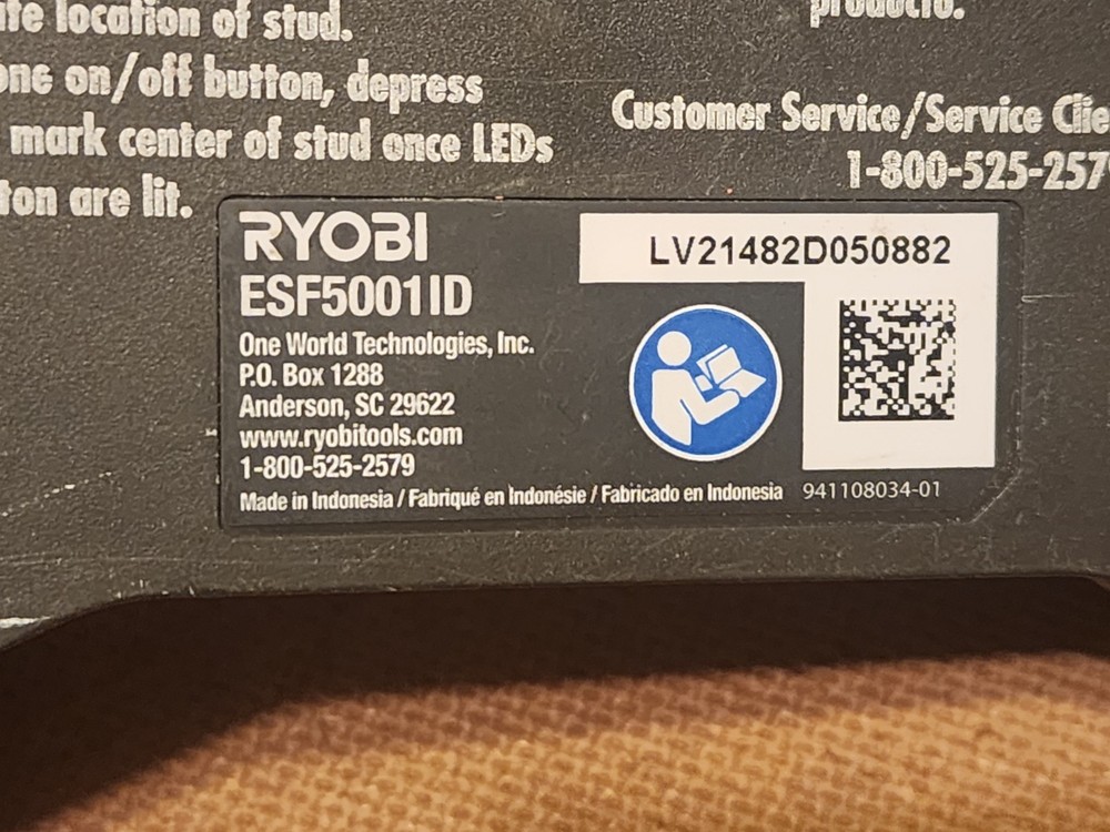 Ryobi ESF5001 ID AC Detection Auto Depth Scan Whole Stud Finder Detector