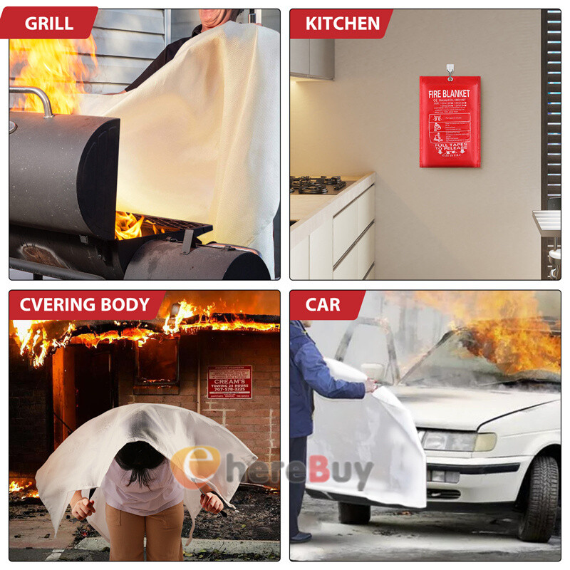 Large Fire Blanket Fireproof For Home Kitchen Office Caravan Emergency Safety