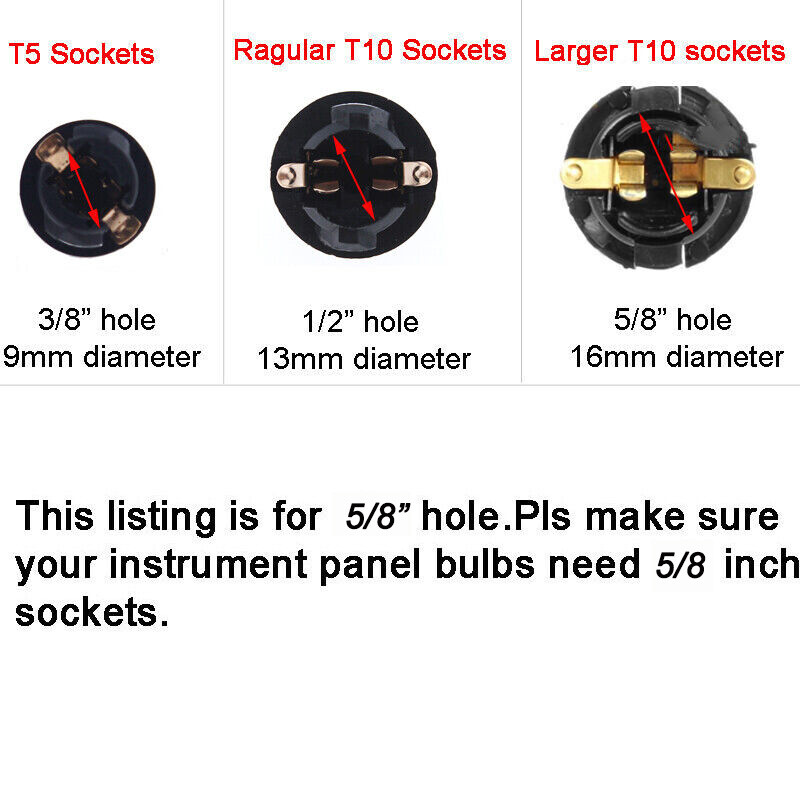 6x Larger 194 T10 5/8" Instrument Panel Cluster Light Bulb Dashboard Socket Plug