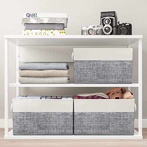 Storage Bins [3-Pack], Foldable Storage Baskets for 3Pack White & Grey