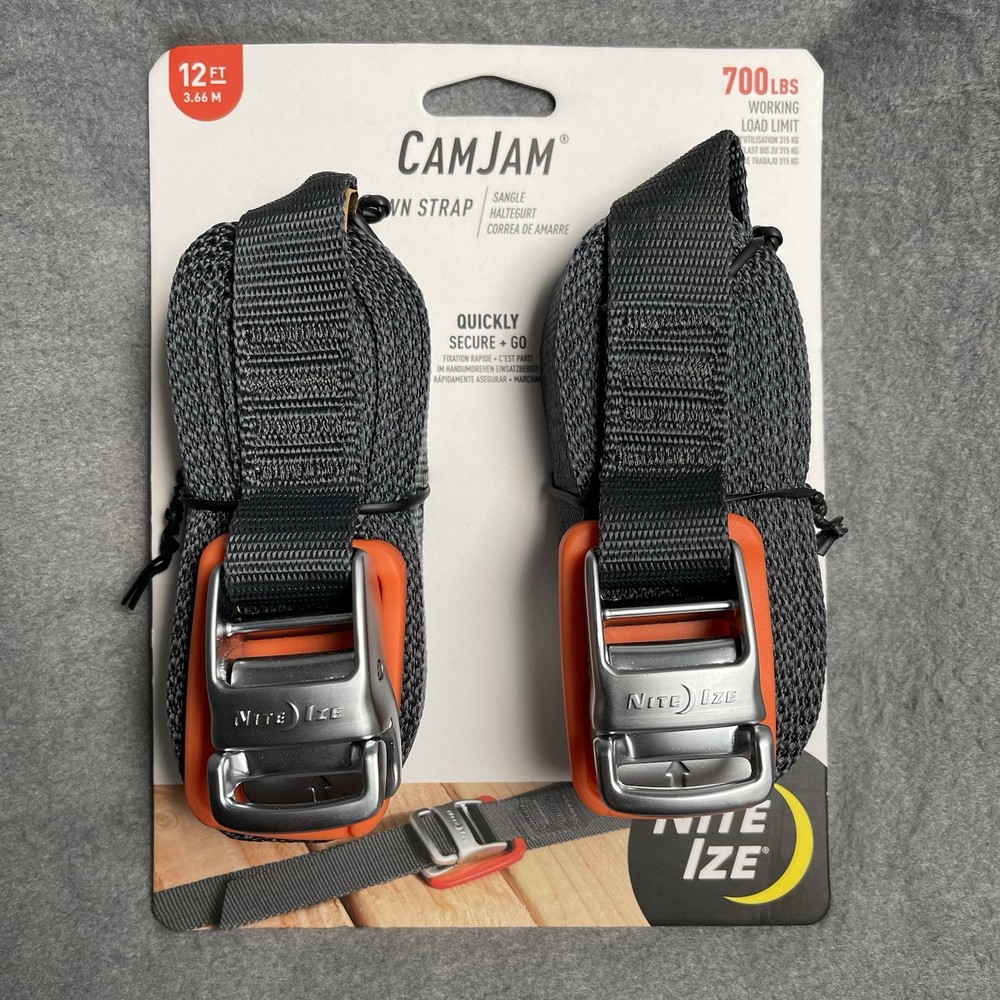Nite Ize 2-Pack CamJam Tie Down Straps, 12' - 700 lbs Working Load Limit Orange