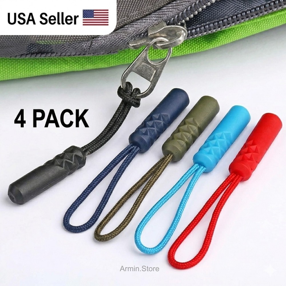 4PC Zipper Pull Puller End Fit Rope Tag Replacement Clip Broken Buckle Fixer Zip
