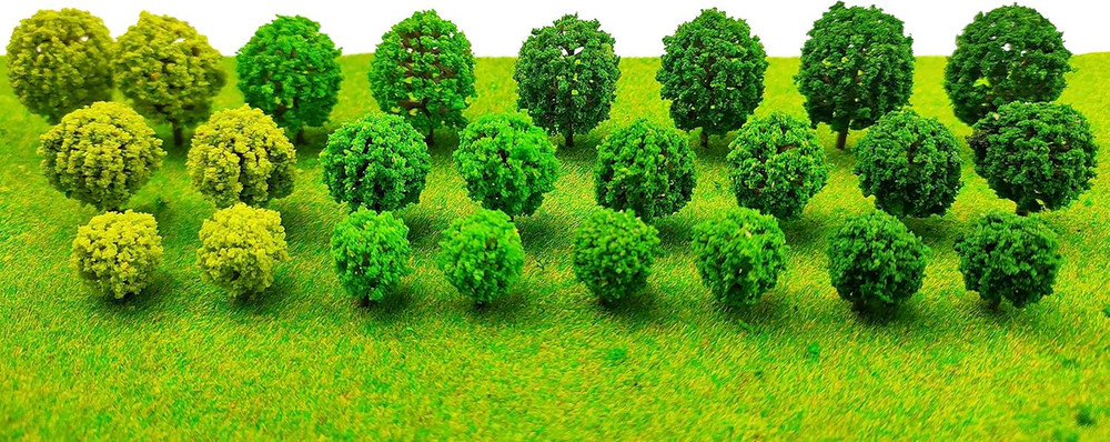 24-Piece Miniature Trees and Shrubs for Model Train Scenery and Architecture