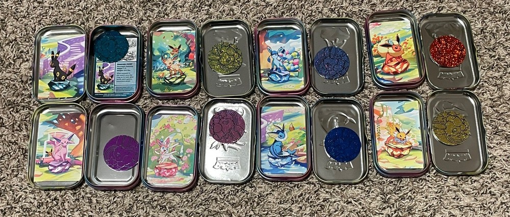 X2 Pokemon Prismatic Evolutions Eeveelutions EMPTY Mini Tin Full Set Art & Coins