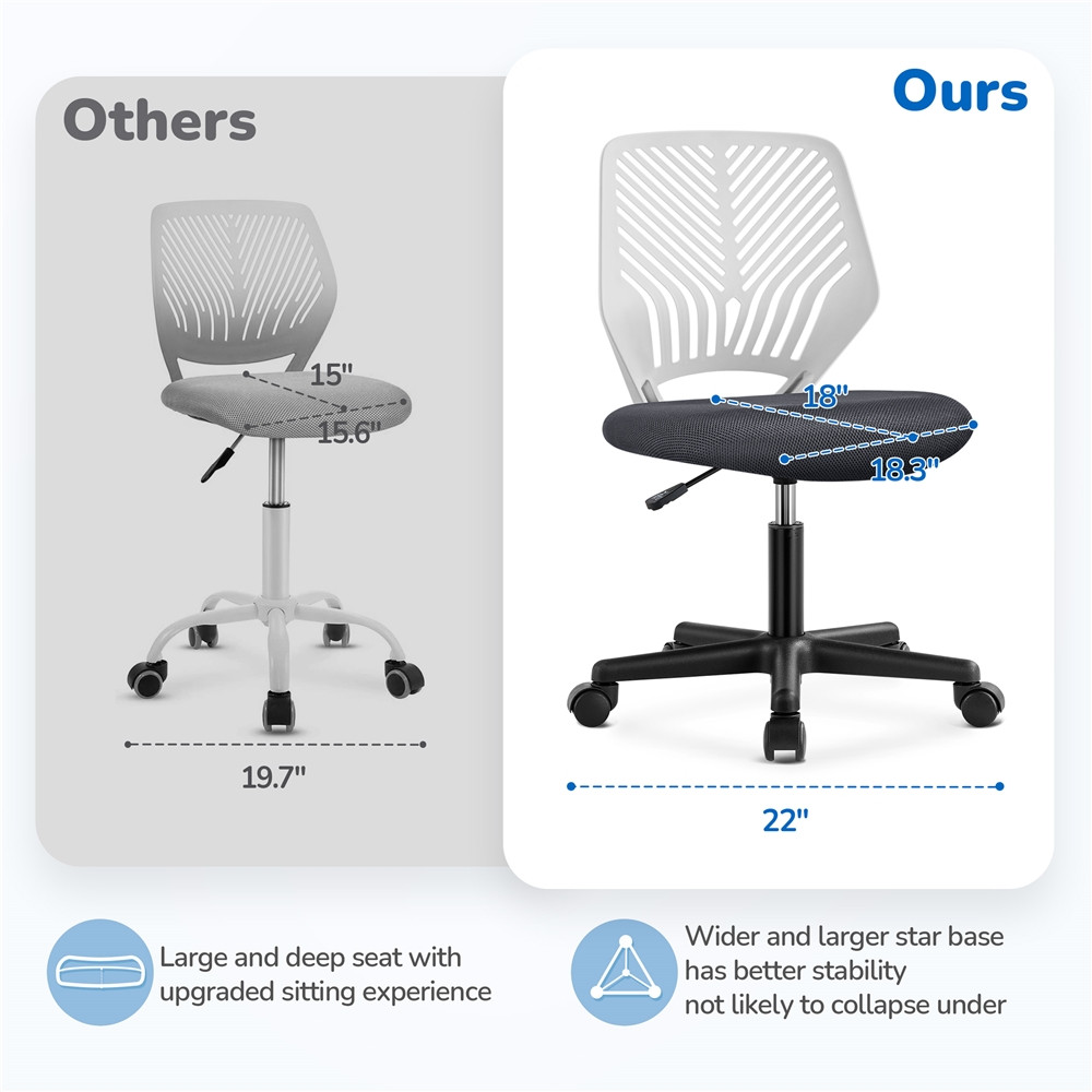 Adjustable Armless Mid Back Office Chair Black
