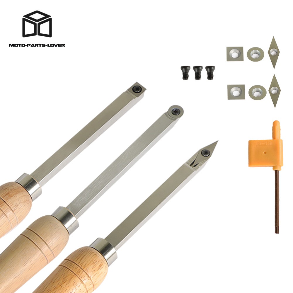 3 Pcs Set Carbide Woodturning Tool Mini Size Diamond Shape Round & Square Tool