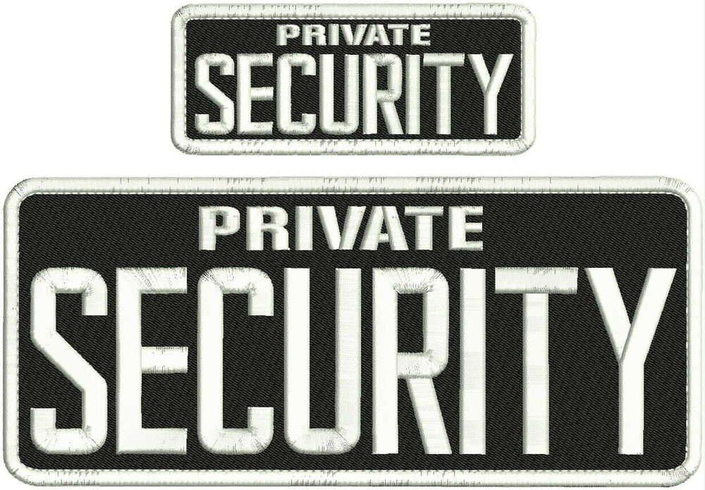 PRIVATE SECURITY EMBROIDERY PATCH 4X10 AND 2X5 VELCR@ ON BACK WHITE ON BLACK
