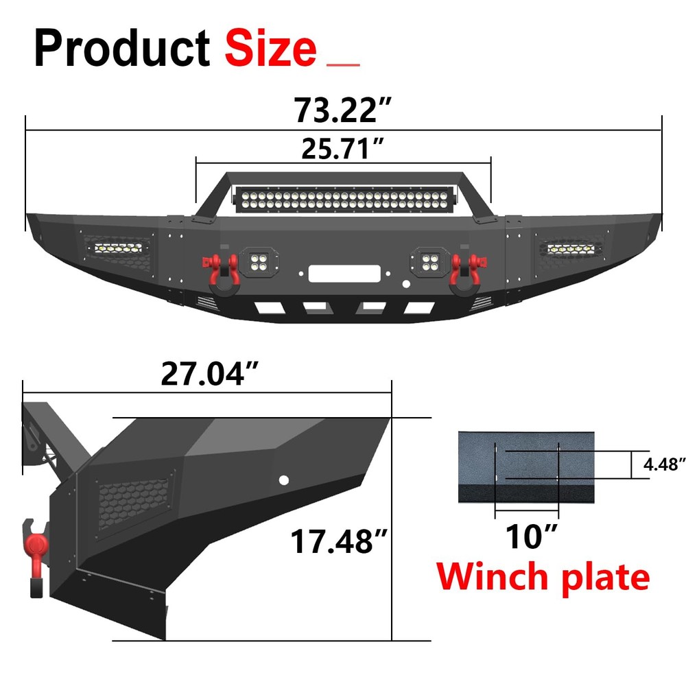 Front Bumper Black Texture for 2019-2024 Ranger Not Fit XLT Models