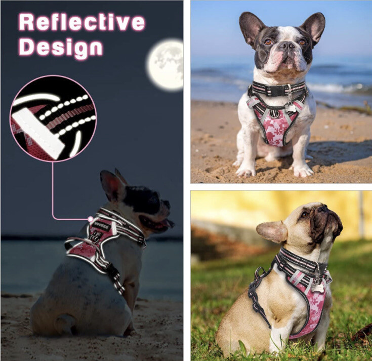 WINSEE Pink Camo, No Pull Pet Harness with Dog CollarAdjustable Reflective Small